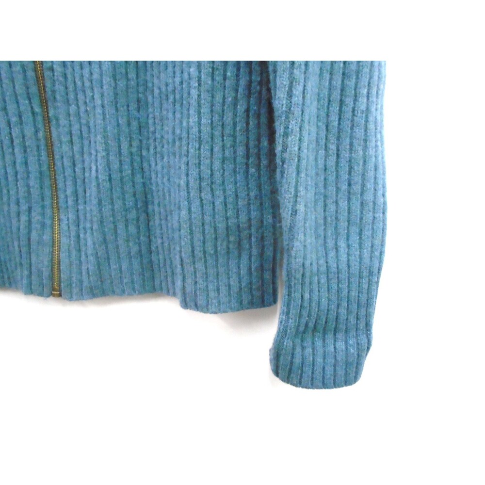 LL Bean Commando Sweater Women Large Full Zip Merino Lambswool Spruce Green Blue - Picture 8 of 10